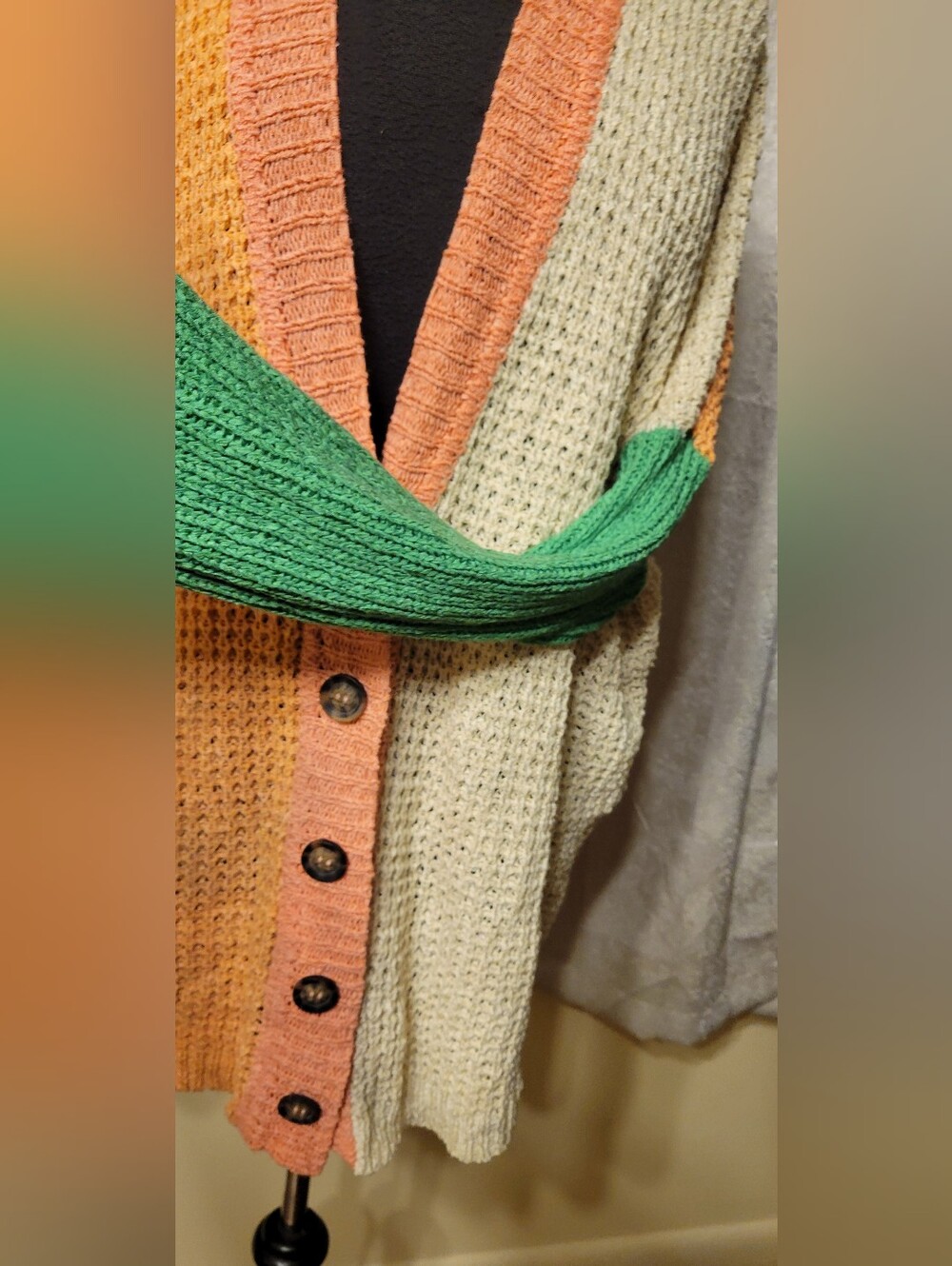 Colorblock Knit Button-Up Cardigan Sweater - Multicolor - Picture 4 of 7